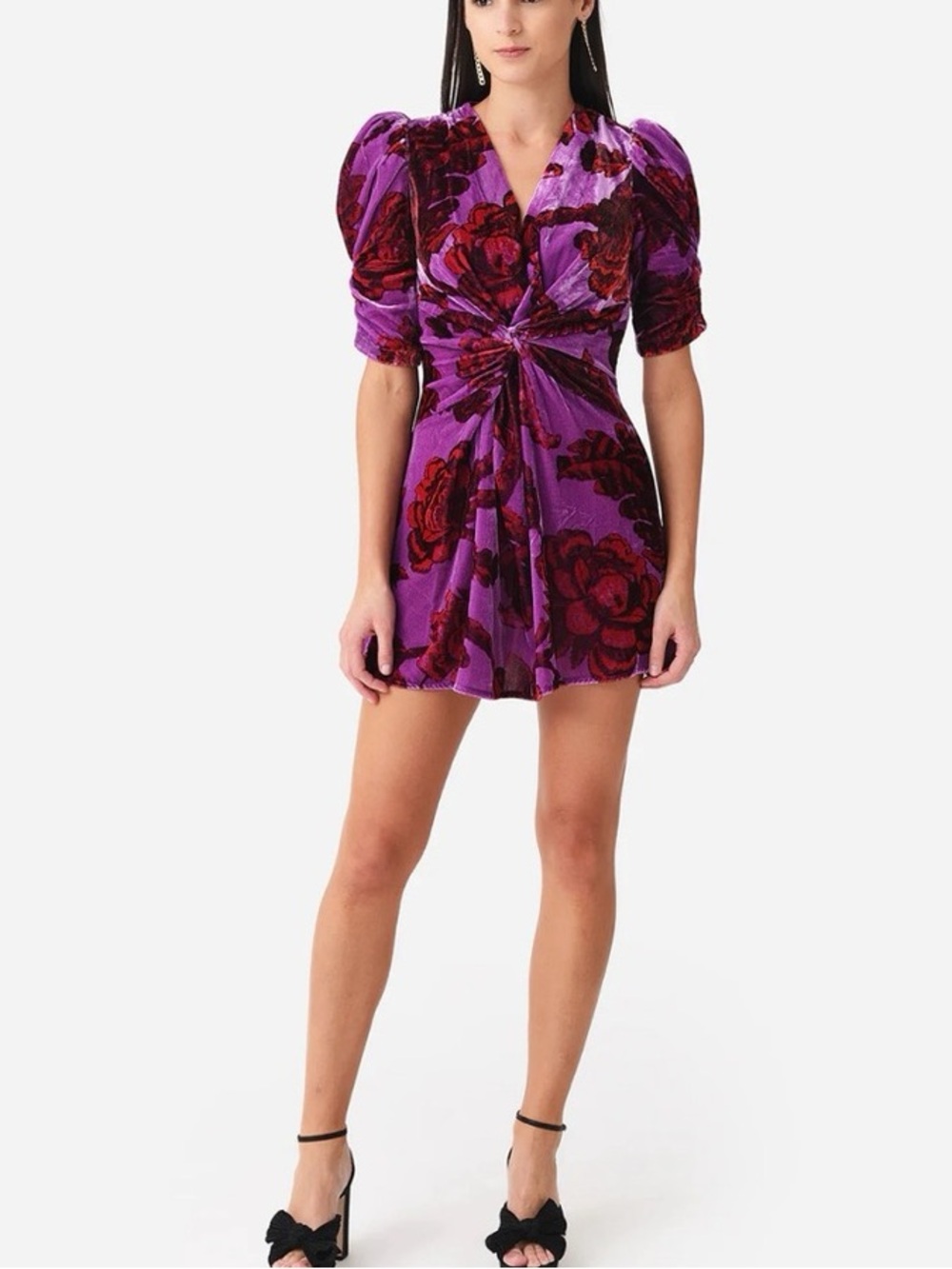 Rhode Leanna Purple Floral Velvet Mini Dress In Camellia Vine Crocus XS